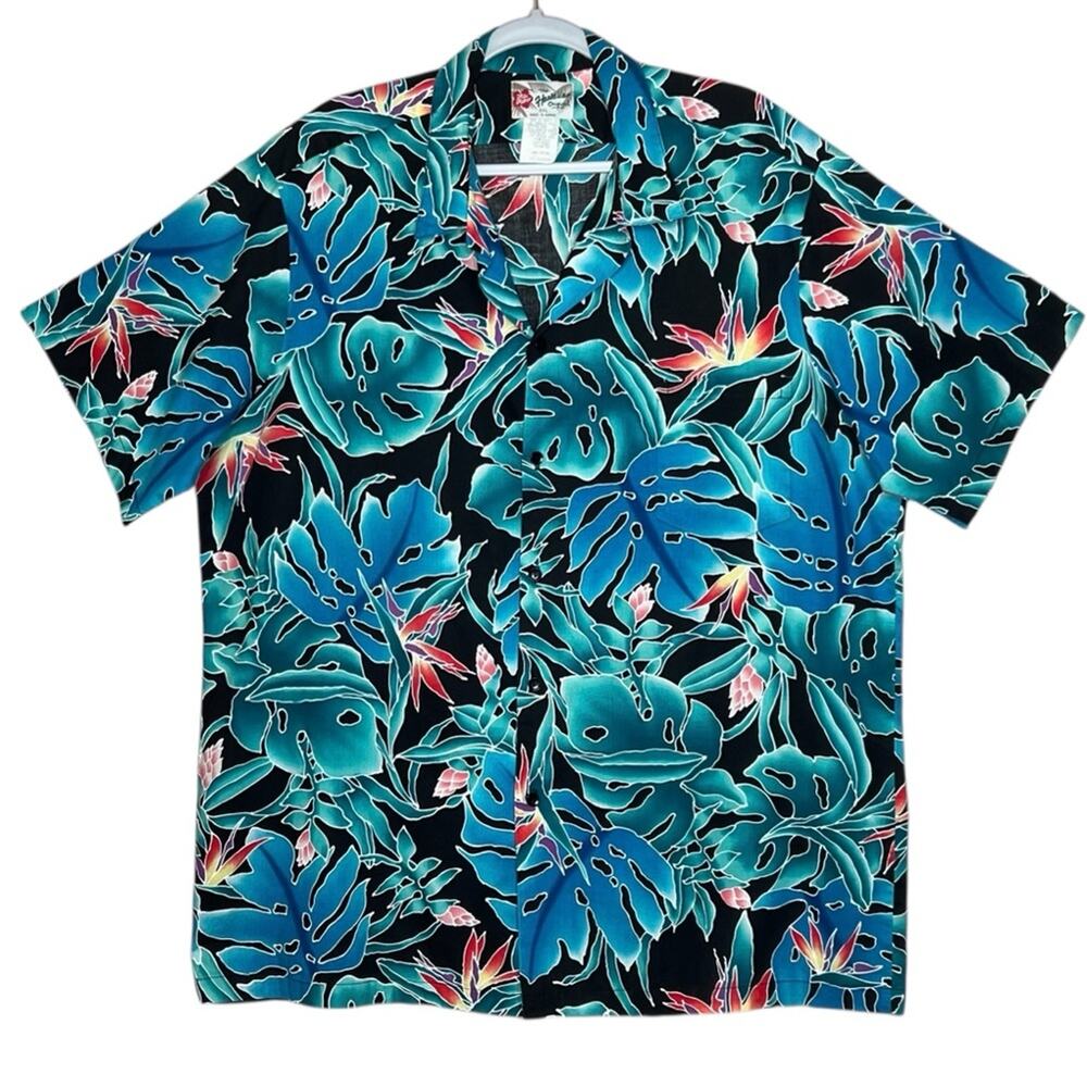 Hilo Hattie Mens Shirt 2XL Bird Of Paradise Monstera Leaf Vintage 90s Hawaii USA